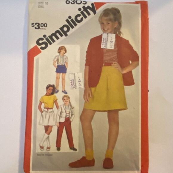 Simplicity 6305 Pattern Pants Shorts Skirt Jacket Girls 10 Vintage Pocket Preppy - Picture 2 of 6